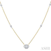 1/4 Ctw Oval and Bezel Set Round Cut Diamond Station Necklace in 14K Yellow and White Gold