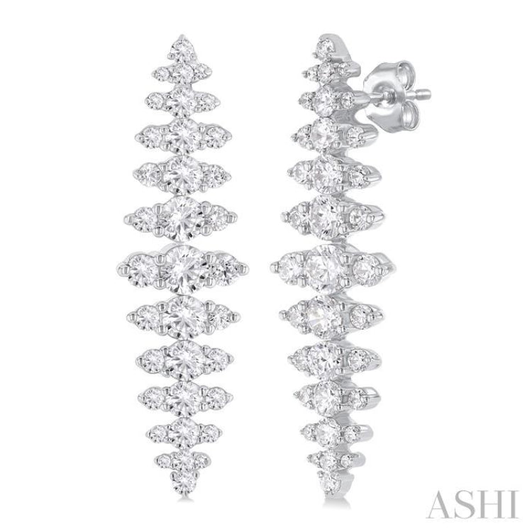 2 Ctw Waterfall Round Cut Diamond Fashion Earring in 14K White Gold 2 Ctw Waterfall Round Cut Diamond Fashion Earring in 14K White Gold