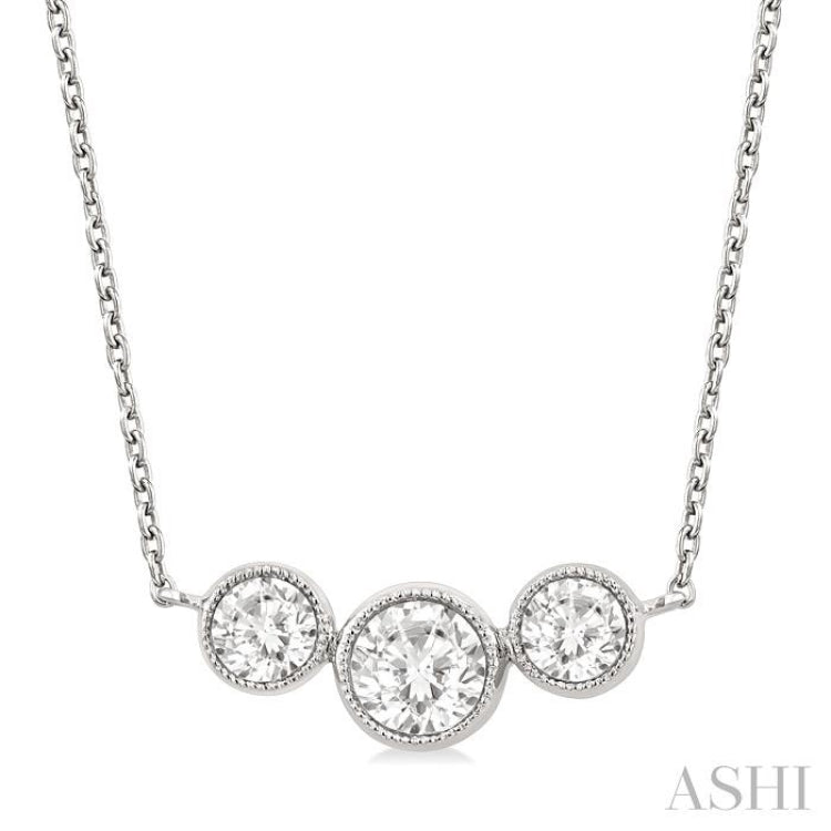 1.00 Ctw Past, Present & Future 3-Stone Bezel Set Round Cut Diamond Necklace in 14K White Gold 1.00 Ctw Past, Present & Future 3-Stone Bezel Set Round Cut Diamond Necklace in 14K White Gold