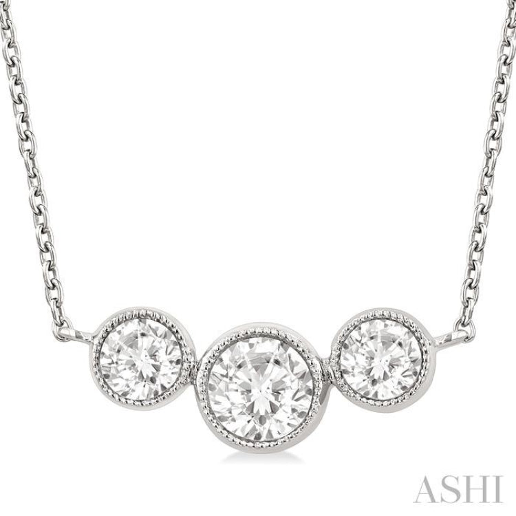 1.00 Ctw Past, Present & Future 3-Stone Bezel Set Round Cut Diamond Necklace in 14K White Gold 1.00 Ctw Past, Present & Future 3-Stone Bezel Set Round Cut Diamond Necklace in 14K White Gold