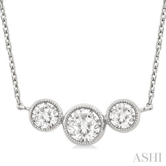 1.00 Ctw Past, Present & Future 3-Stone Bezel Set Round Cut Diamond Necklace in 14K White Gold 1.00 Ctw Past, Present & Future 3-Stone Bezel Set Round Cut Diamond Necklace in 14K White Gold