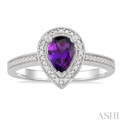 7x5 MM Pear Shape Amethyst and 1/50 Ctw Single Cut Diamond Semi-precious Ring in Sterling Silver 7x5 MM Pear Shape Amethyst and 1/50 Ctw Single Cut Diamond Semi-precious Ring in Sterling Silver