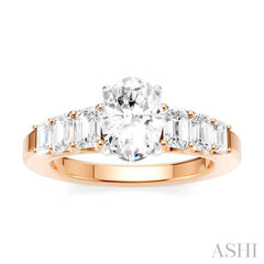 1 Ctw Oval Shape Emerald and Round Cut Diamond Semi-Mount Engagement Ring in 14K Rose and White Gold