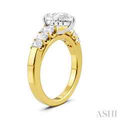 1 Ctw Pear Shape Emerald and Round Cut Diamond Semi-Mount Engagement Ring in 14K Yellow and White Gold