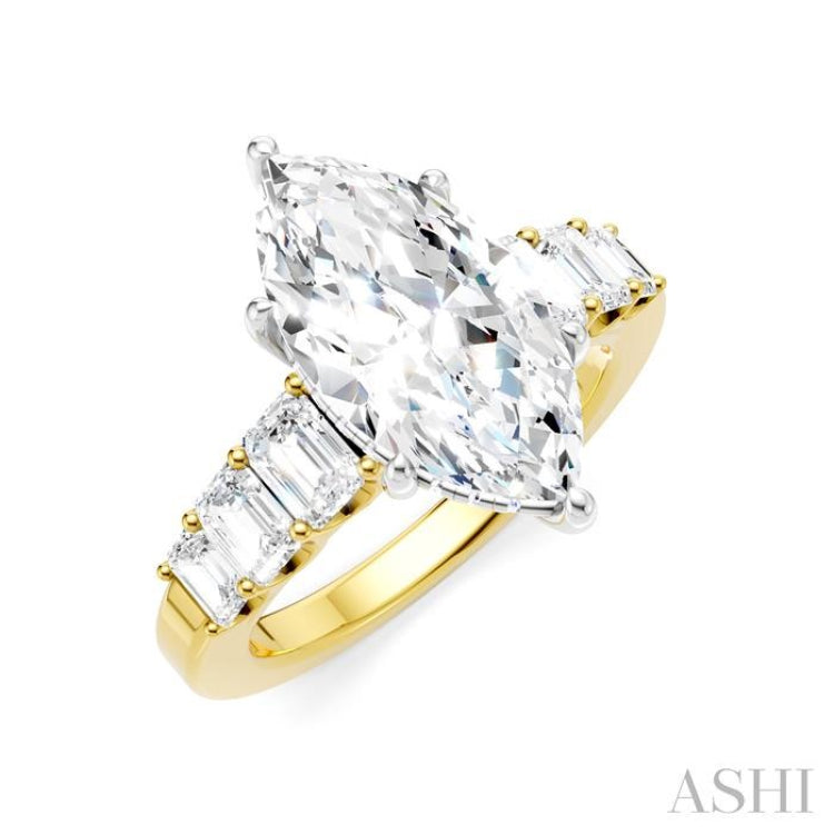 1 1/5 Ctw Marquise Shape Emerald and Round Cut Diamond Semi-Mount Engagement Ring in 14K Yellow and White Gold