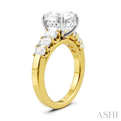 1 1/4 Ctw Oval Shape Emerald and Round Cut Diamond Semi-Mount Engagement Ring in 14K Yellow and White Gold