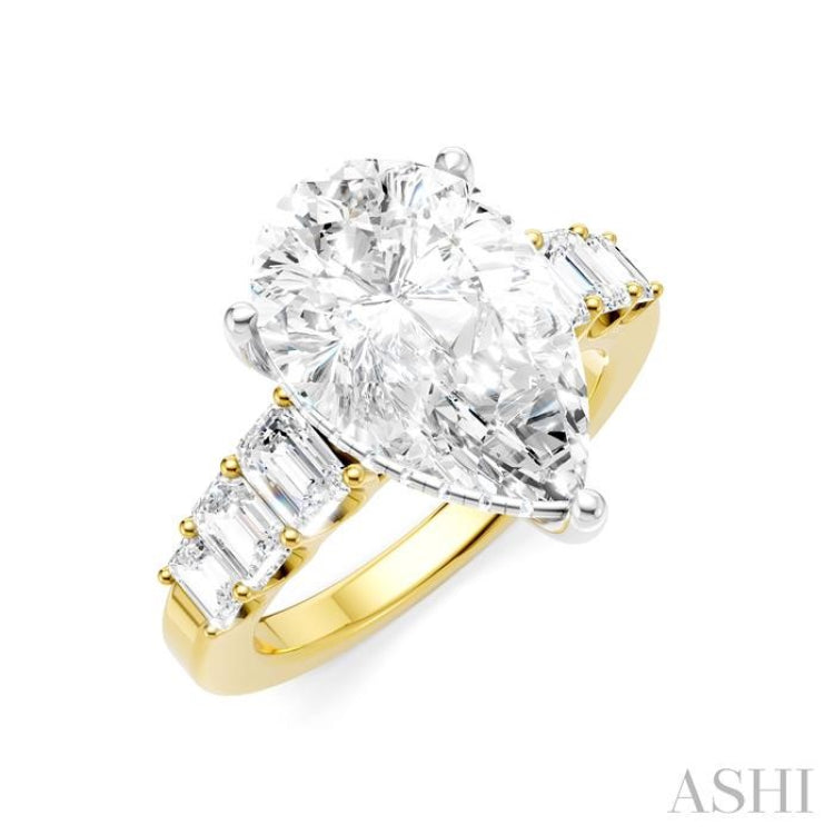 1 1/4 Ctw Pear Shape Emerald and Round Cut Diamond Semi-Mount Engagement Ring in 14K Yellow and White Gold