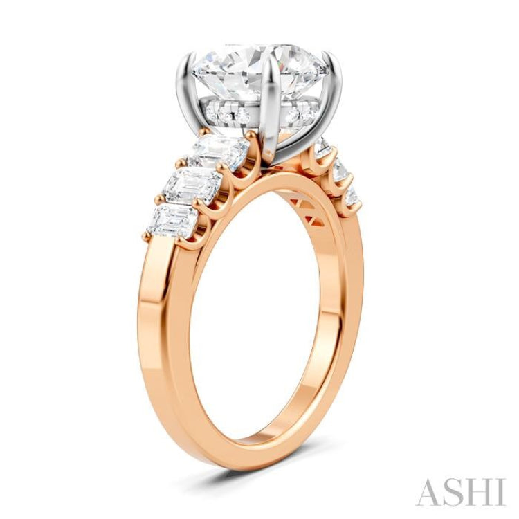 1 1/4 Ctw Round Shape Emerald and Round Cut Diamond Semi-Mount Engagement Ring in 14K Rose and White Gold