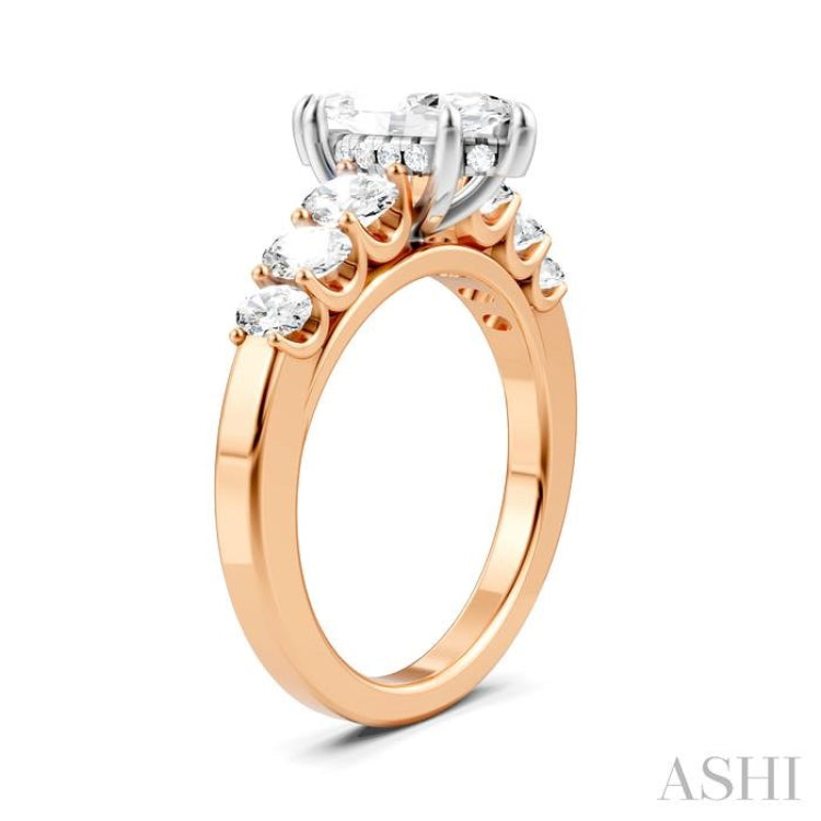 1 Ctw Marquise Shape Oval and Round Cut Diamond Semi-Mount Engagement Ring in 14K Rose and White Gold