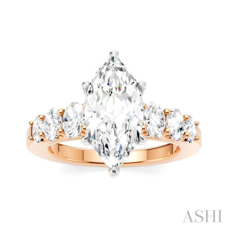 1 Ctw Marquise Shape Oval and Round Cut Diamond Semi-Mount Engagement Ring in 14K Rose and White Gold
