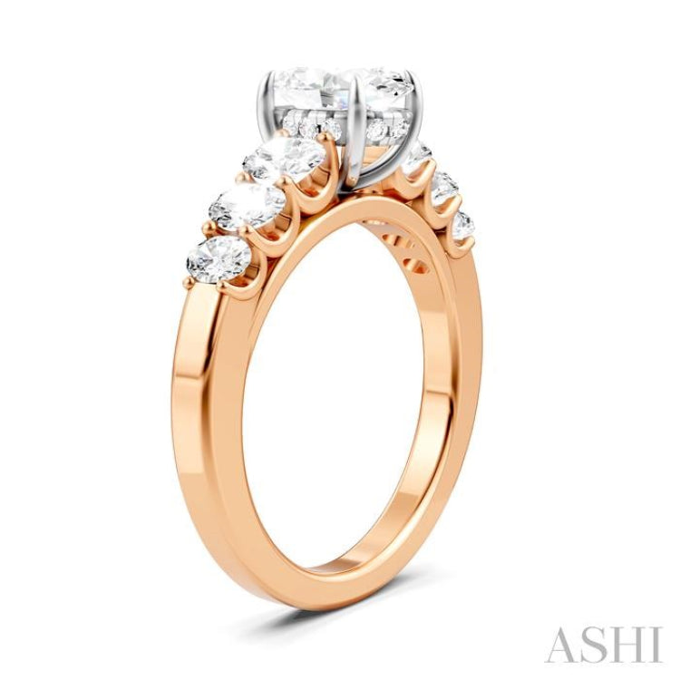 1 Ctw Oval Shape Oval and Round Cut Diamond Semi-Mount Engagement Ring in 14K Rose and White Gold