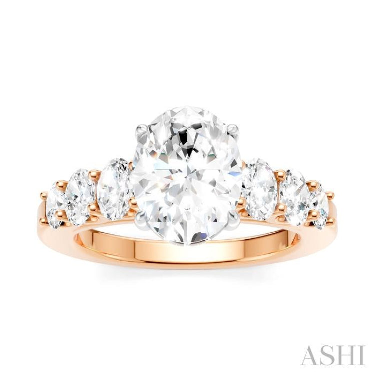 1 Ctw Oval Shape Oval and Round Cut Diamond Semi-Mount Engagement Ring in 14K Rose and White Gold