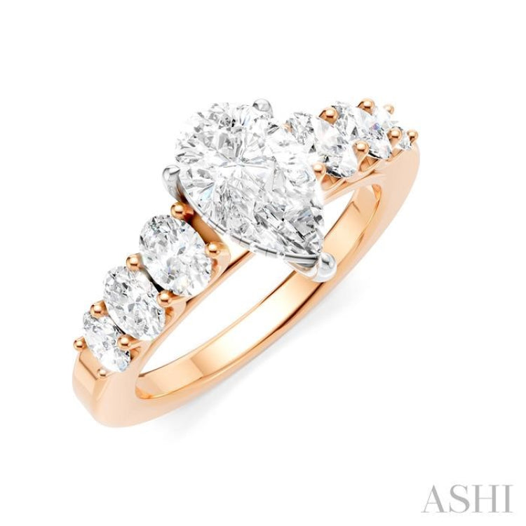 1 Ctw Pers Shape Oval and Round Cut Diamond Semi-Mount Engagement Ring in 14K Rose and White Gold