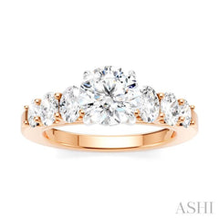 1 Ctw Round Shape Oval and Round Cut Diamond Semi-Mount Engagement Ring in 14K Rose and White Gold