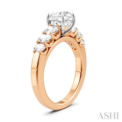 1 Ctw Round Shape Oval and Round Cut Diamond Semi-Mount Engagement Ring in 14K Rose and White Gold