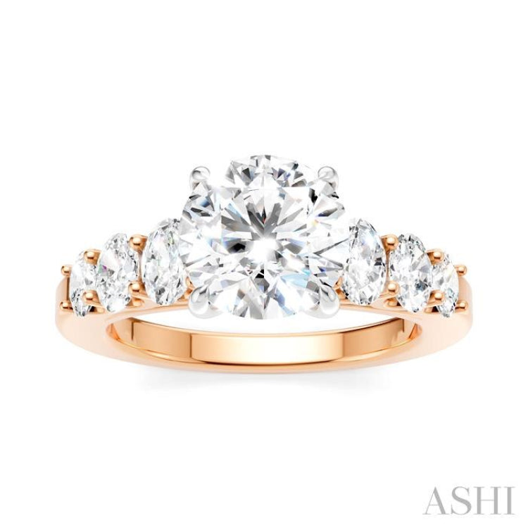 1 Ctw Round Shape Oval and Round Cut Diamond Semi-Mount Engagement Ring in 14K Rose and White Gold