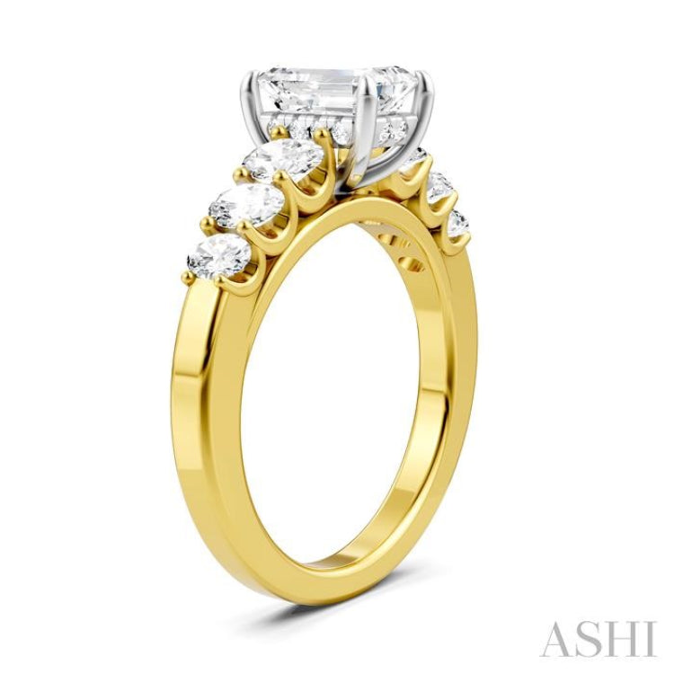 1 Ctw Emerald Shape Oval and Round Cut Diamond Semi-Mount Engagement Ring in 14K Yellow and White Gold
