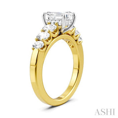 1 Ctw Emerald Shape Oval and Round Cut Diamond Semi-Mount Engagement Ring in 14K Yellow and White Gold