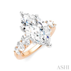 1 1/4 Ctw Marquise Shape Oval and Round Cut Diamond Semi-Mount Engagement Ring in 14K Rose and White Gold