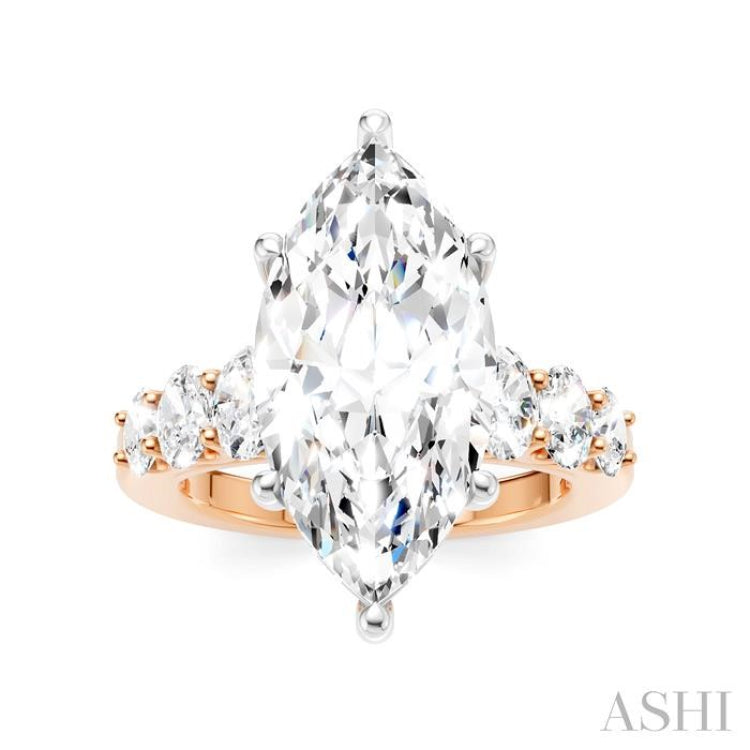 1 1/4 Ctw Marquise Shape Oval and Round Cut Diamond Semi-Mount Engagement Ring in 14K Rose and White Gold