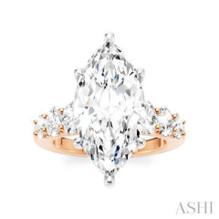 1 1/4 Ctw Marquise Shape Oval and Round Cut Diamond Semi-Mount Engagement Ring in 14K Rose and White Gold