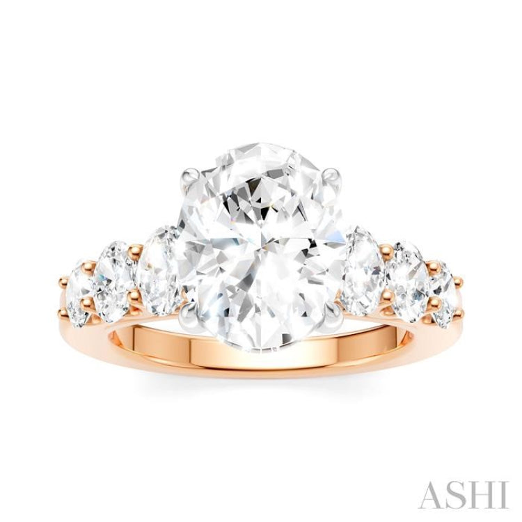1 1/4 Ctw Oval Shape Oval and Round Cut Diamond Semi-Mount Engagement Ring in 14K Rose and White Gold