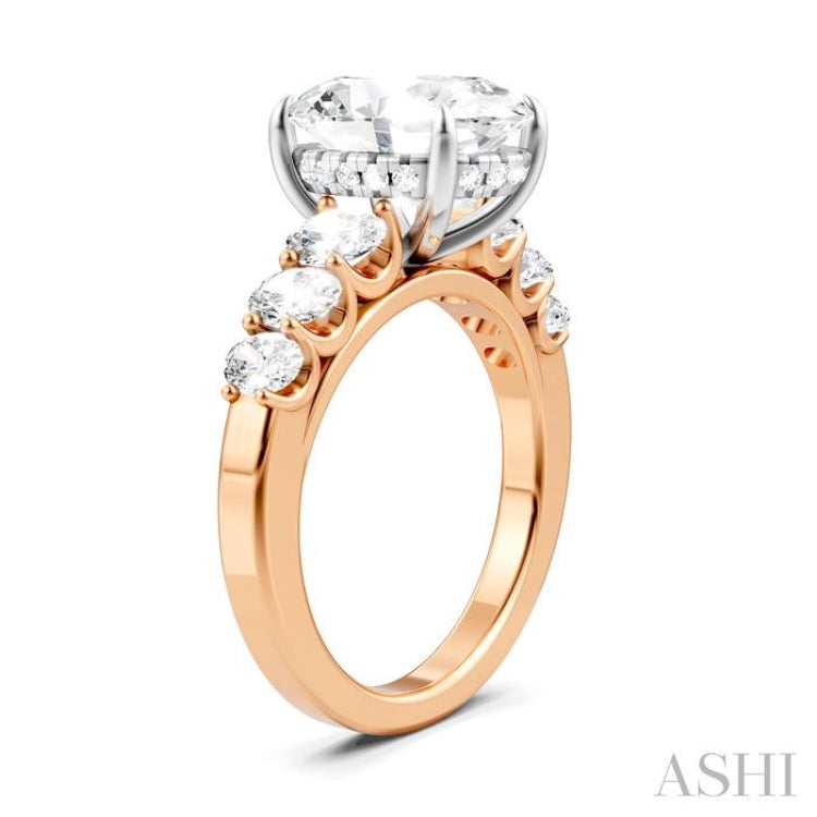 1 1/4 Ctw Oval Shape Oval and Round Cut Diamond Semi-Mount Engagement Ring in 14K Rose and White Gold