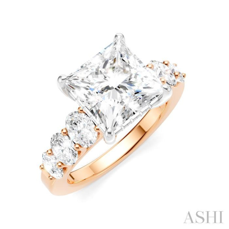 1 1/4 Ctw Princess Shape Oval and Round Cut Diamond Semi-Mount Engagement Ring in 14K Rose and White Gold