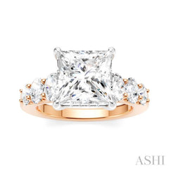 1 1/4 Ctw Princess Shape Oval and Round Cut Diamond Semi-Mount Engagement Ring in 14K Rose and White Gold