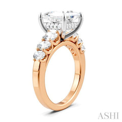 1 1/4 Ctw Princess Shape Oval and Round Cut Diamond Semi-Mount Engagement Ring in 14K Rose and White Gold