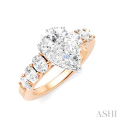 1 Ctw Pear Shape Oval and Round Cut Diamond Semi-Mount Engagement Ring in 14K Rose and White Gold