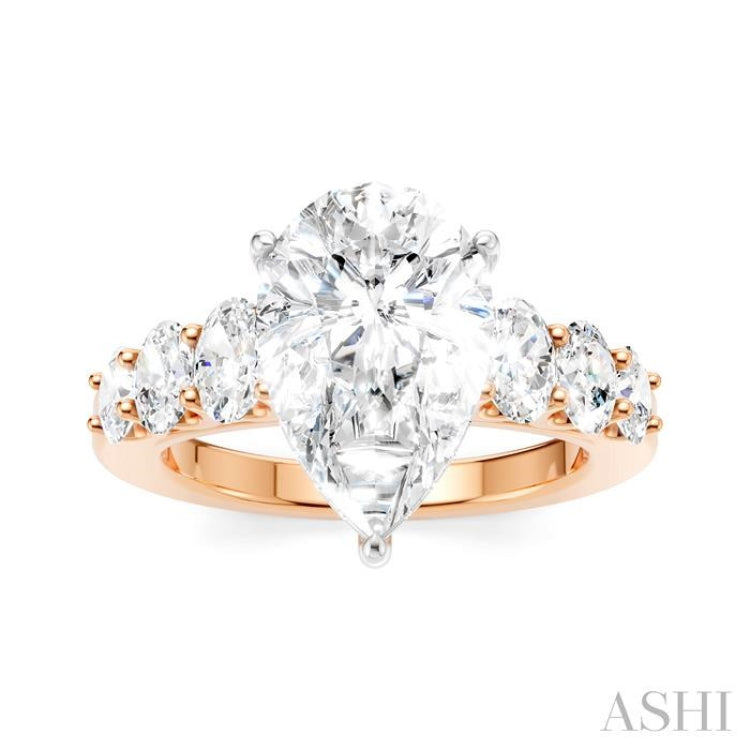 1 1/4 Ctw Pers Shape Oval and Round Cut Diamond Semi-Mount Engagement Ring in 14K Rose and White Gold