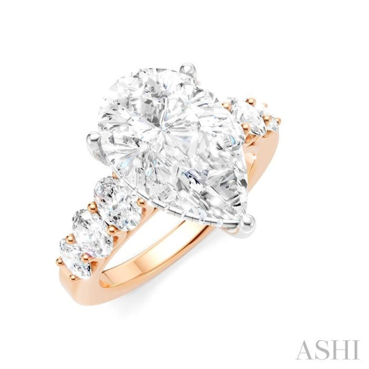 1 1/4 Ctw Pers Shape Oval and Round Cut Diamond Semi-Mount Engagement Ring in 14K Rose and White Gold
