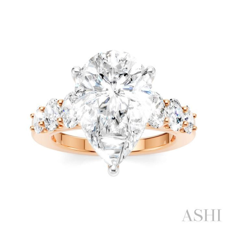 1 1/4 Ctw Pers Shape Oval and Round Cut Diamond Semi-Mount Engagement Ring in 14K Rose and White Gold