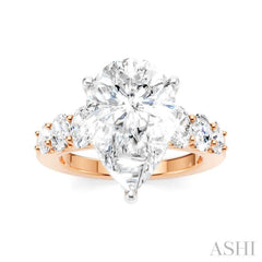 1 1/4 Ctw Pers Shape Oval and Round Cut Diamond Semi-Mount Engagement Ring in 14K Rose and White Gold