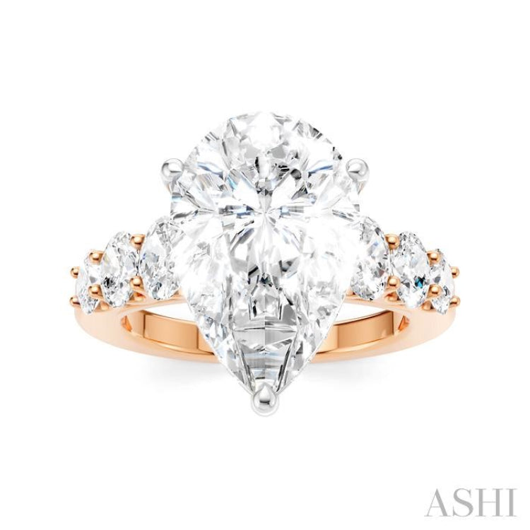 1 1/4 Ctw Pers Shape Oval and Round Cut Diamond Semi-Mount Engagement Ring in 14K Rose and White Gold