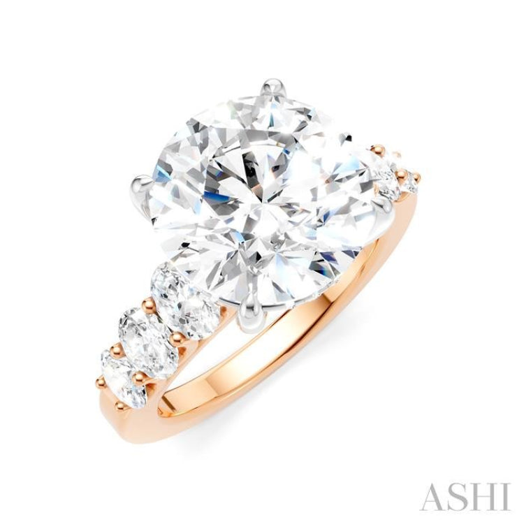 1 1/4 Ctw Round Shape Oval and Round Cut Diamond Semi-Mount Engagement Ring in 14K Rose and White Gold
