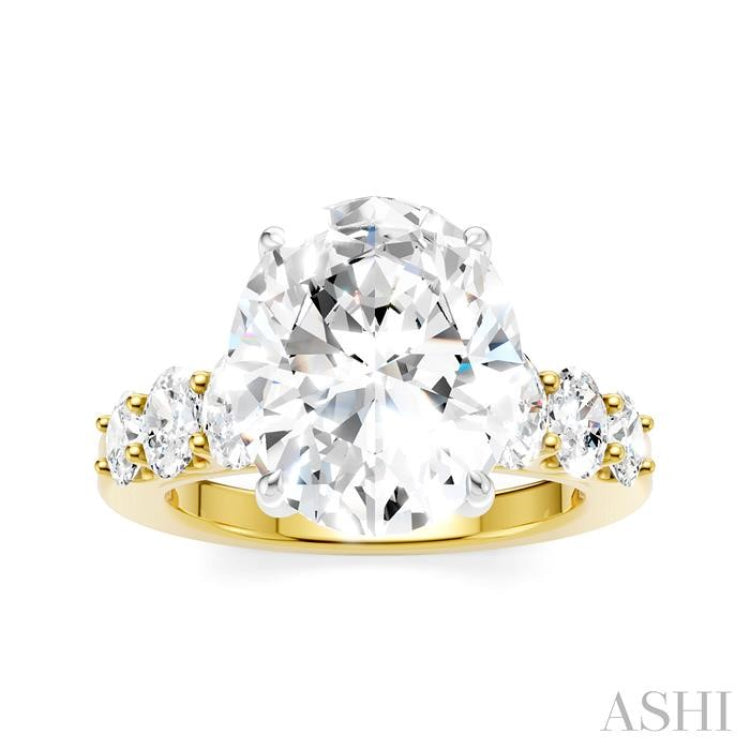 1 1/4 Ctw Oval Shape Oval and Round Cut Diamond Semi-Mount Engagement Ring in 14K Yellow and White Gold