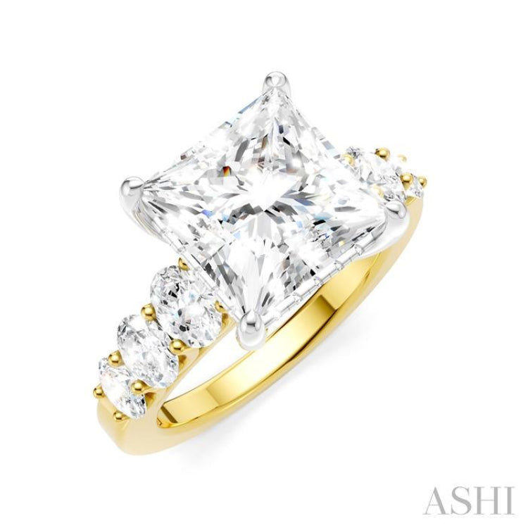 1 1/4 Ctw Princess Shape Oval and Round Cut Diamond Semi-Mount Engagement Ring in 14K Yellow and White Gold