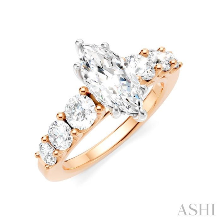1 Ctw Marquise Shape Round Cut Diamond Semi-Mount Engagement Ring in 14K Rose and White Gold