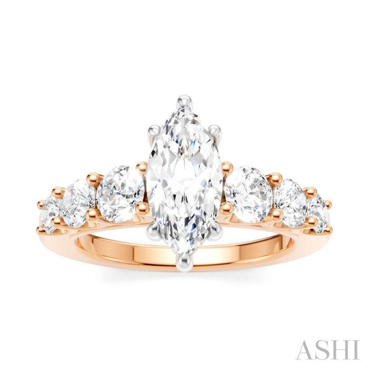 1 Ctw Marquise Shape Round Cut Diamond Semi-Mount Engagement Ring in 14K Rose and White Gold
