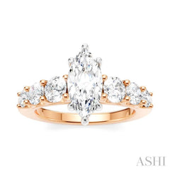 1 Ctw Marquise Shape Round Cut Diamond Semi-Mount Engagement Ring in 14K Rose and White Gold
