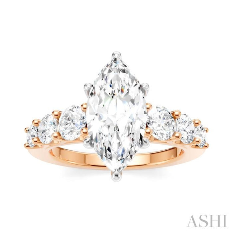 1 Ctw Marquise Shape Round Cut Diamond Semi-Mount Engagement Ring in 14K Rose and White Gold