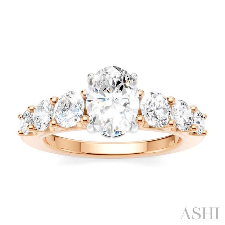 1 Ctw Oval Shape Round Cut Diamond Semi-Mount Engagement Ring in 14K Rose and White Gold