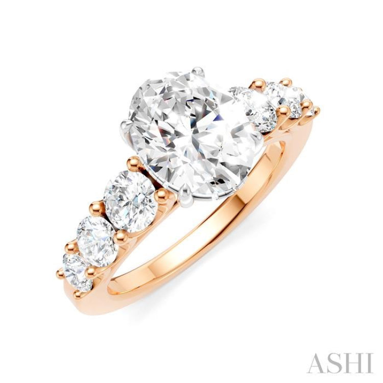 1 Ctw Oval Shape Round Cut Diamond Semi-Mount Engagement Ring in 14K Rose and White Gold