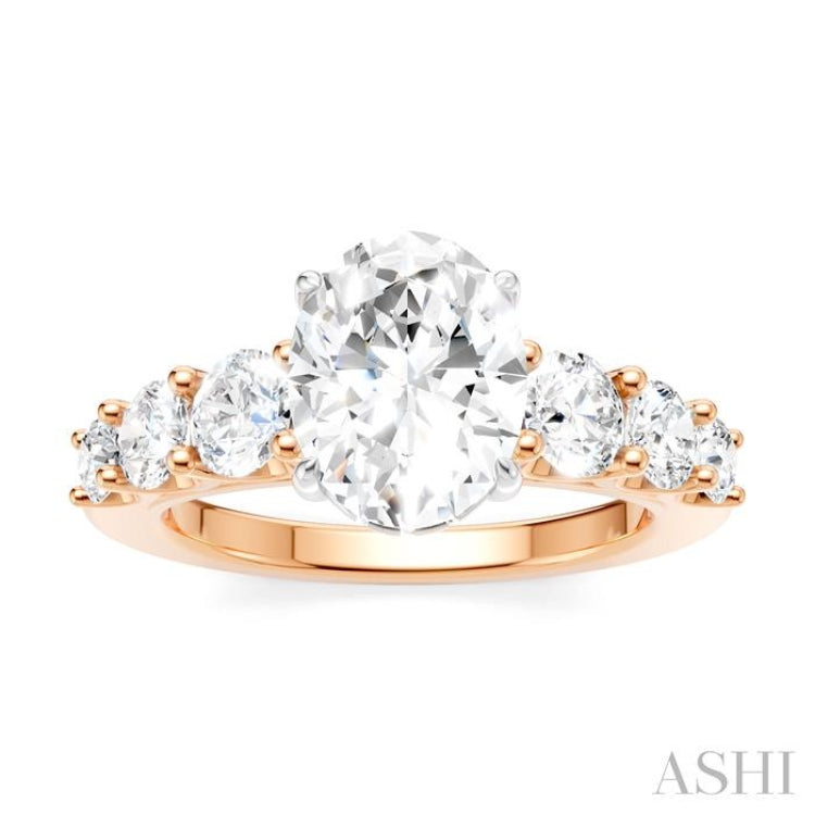 1 Ctw Oval Shape Round Cut Diamond Semi-Mount Engagement Ring in 14K Rose and White Gold