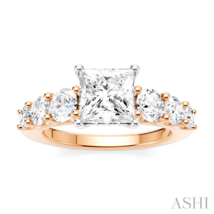 1 Ctw Princess Shape Round Cut Diamond Semi-Mount Engagement Ring in 14K Rose and White Gold