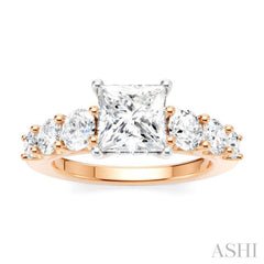 1 Ctw Princess Shape Round Cut Diamond Semi-Mount Engagement Ring in 14K Rose and White Gold