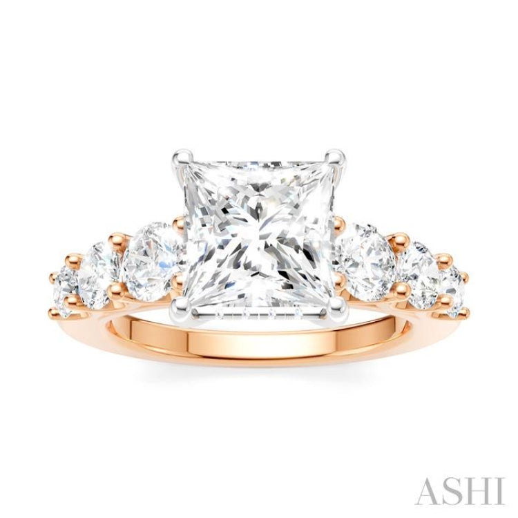1 Ctw Princess Shape Round Cut Diamond Semi-Mount Engagement Ring in 14K Rose and White Gold