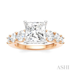 1 Ctw Princess Shape Round Cut Diamond Semi-Mount Engagement Ring in 14K Rose and White Gold